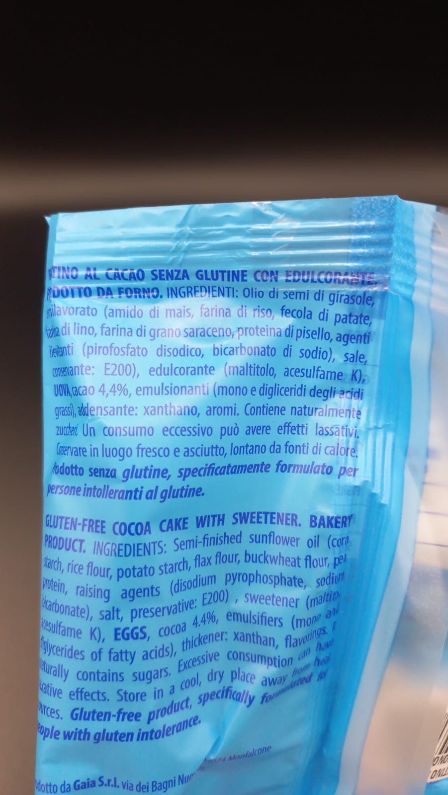 Tortino cacao monoporzione senza zuccheri aggiunti - Inglese