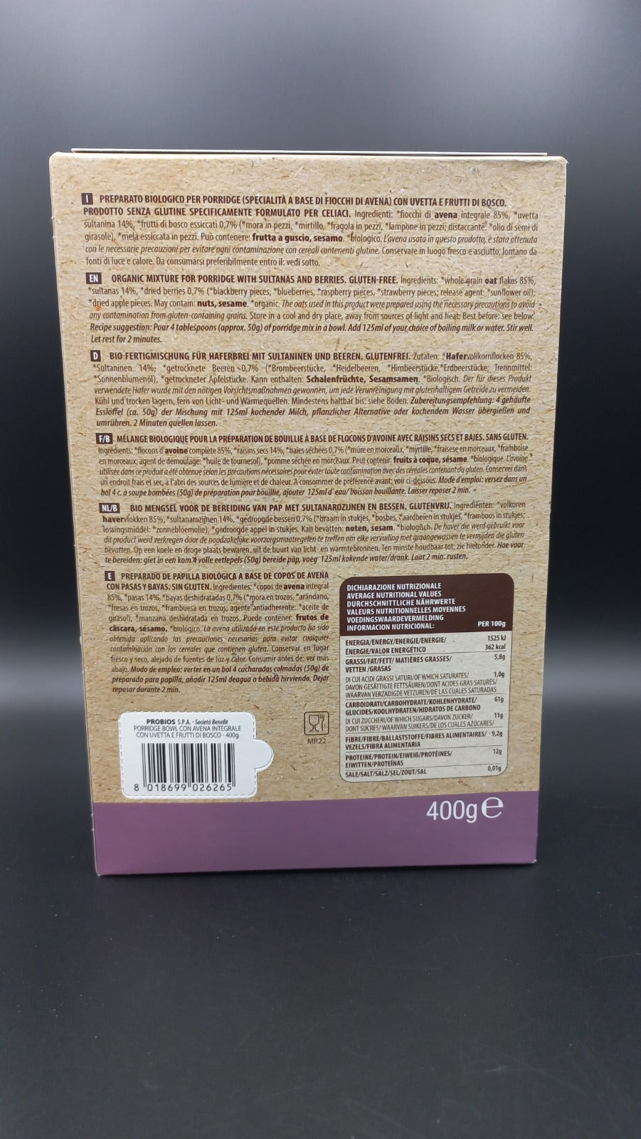 Avena bowl con uvetta e frutti di bosco Probios