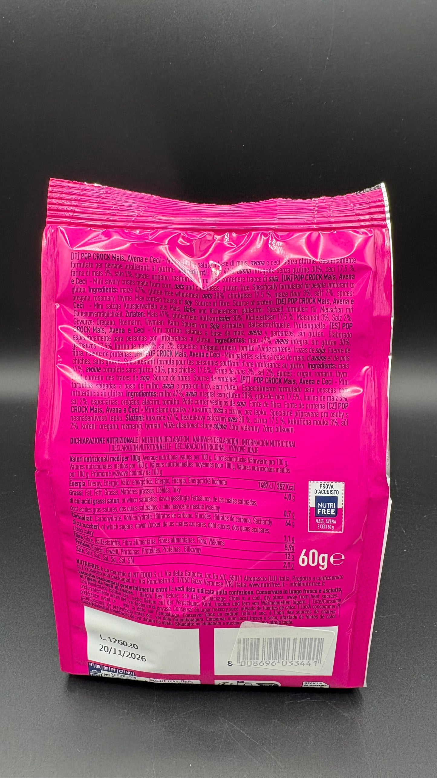 Pop Crock mais, avena e ceci Nutrifree