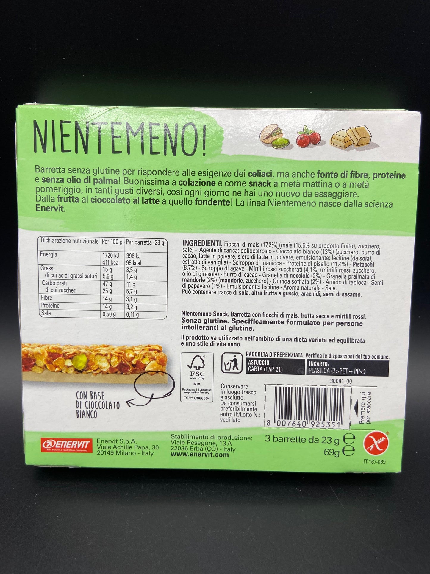 Nientemeno barretta pistacchi e mirtilli Enervit