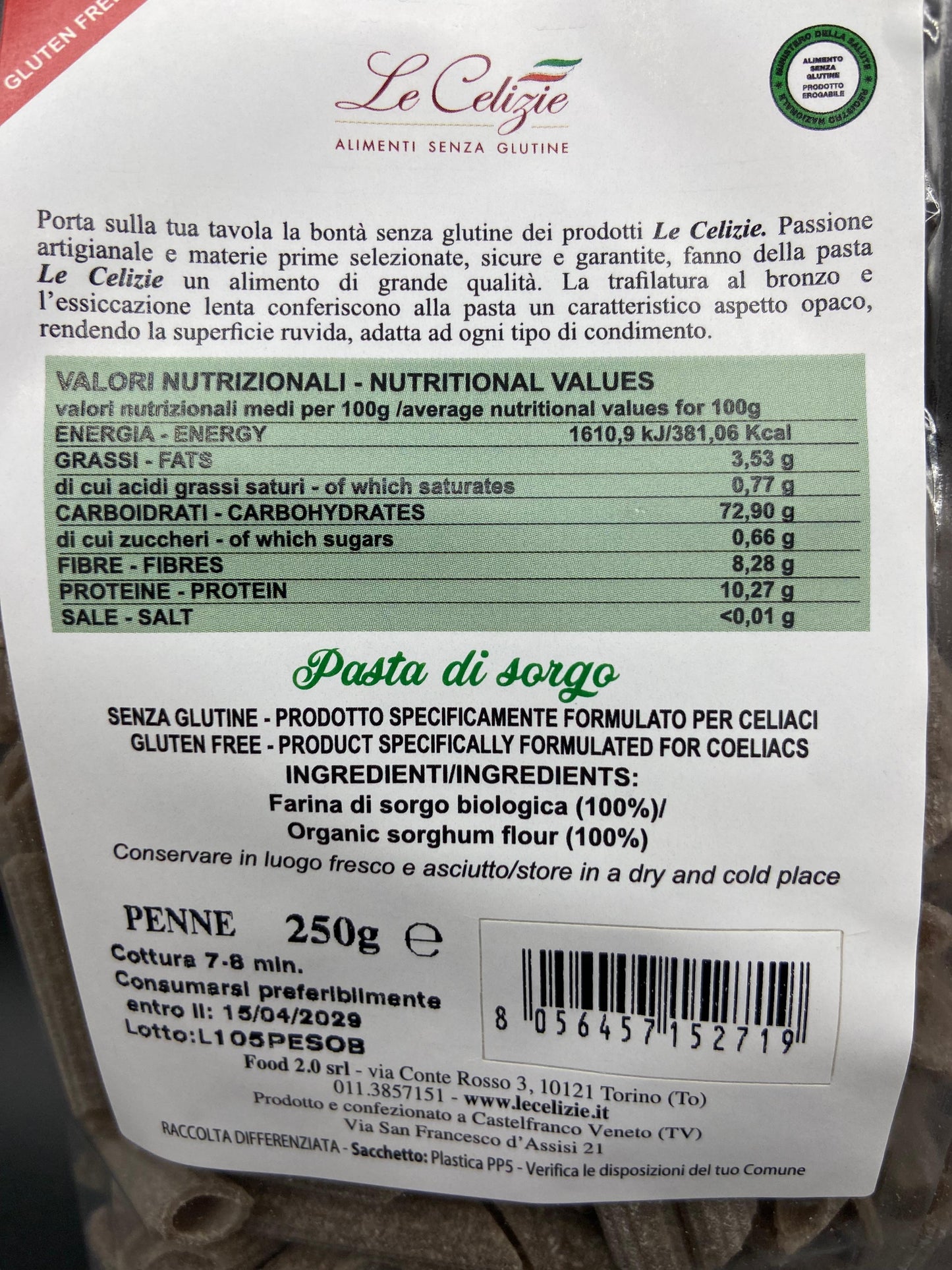 Pasta di sorgo- penne Le Celizie