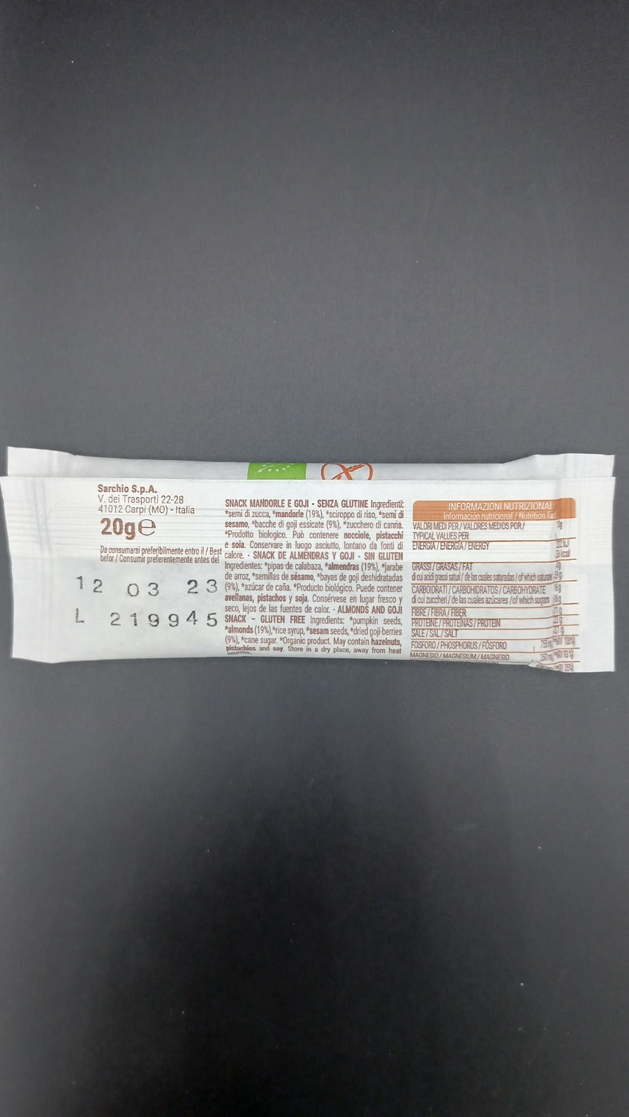 Snack mandorle e goji Sarchio