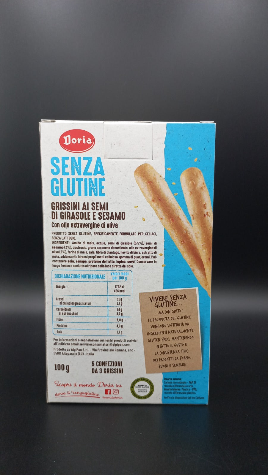 Grissini ai semi di girasole e sesamo Doria (5 monoporzioni)