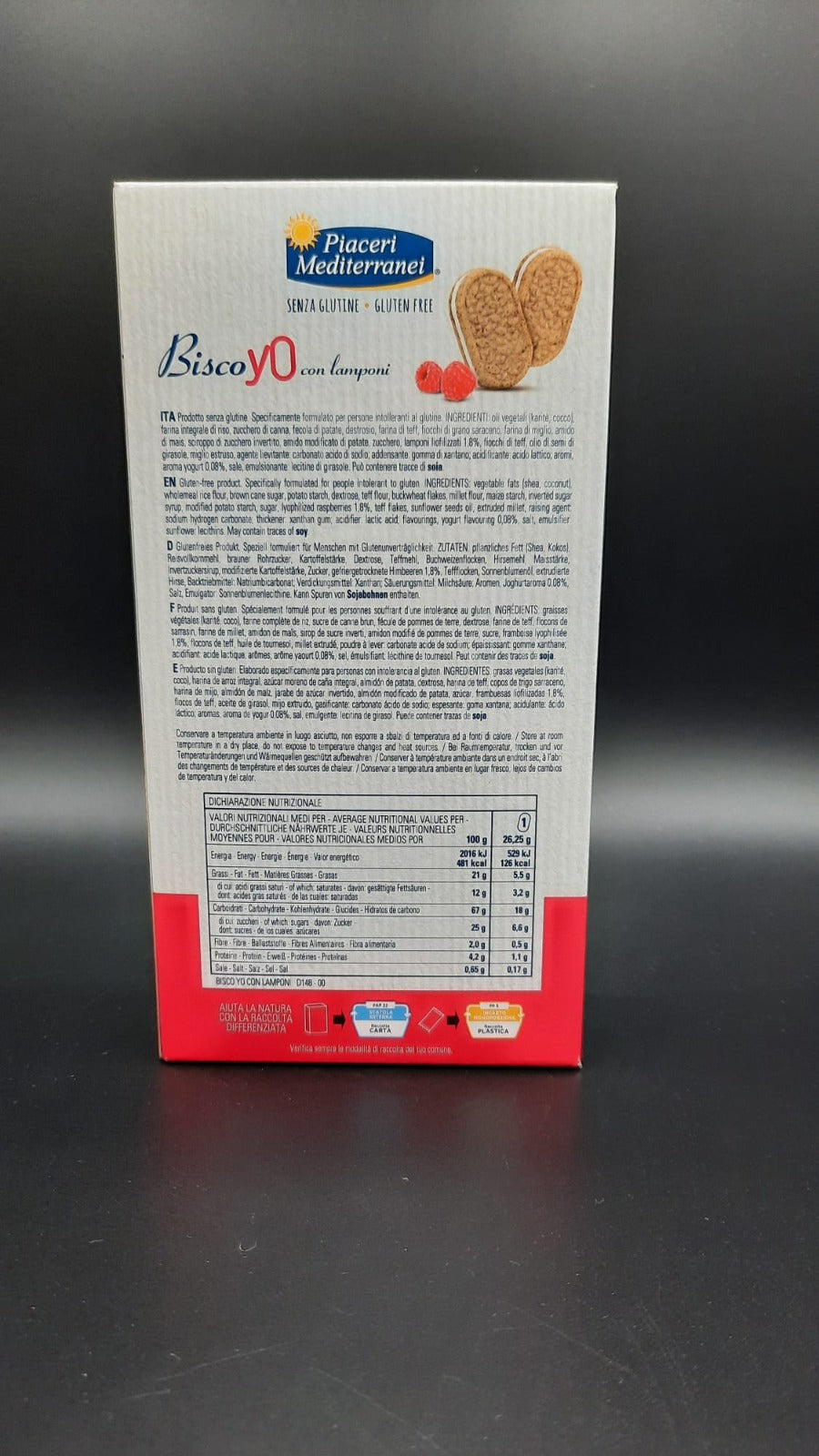 BiscoYo al lampone (4 monoporzioni da 2 biscotti) Piaceri Mediterranei