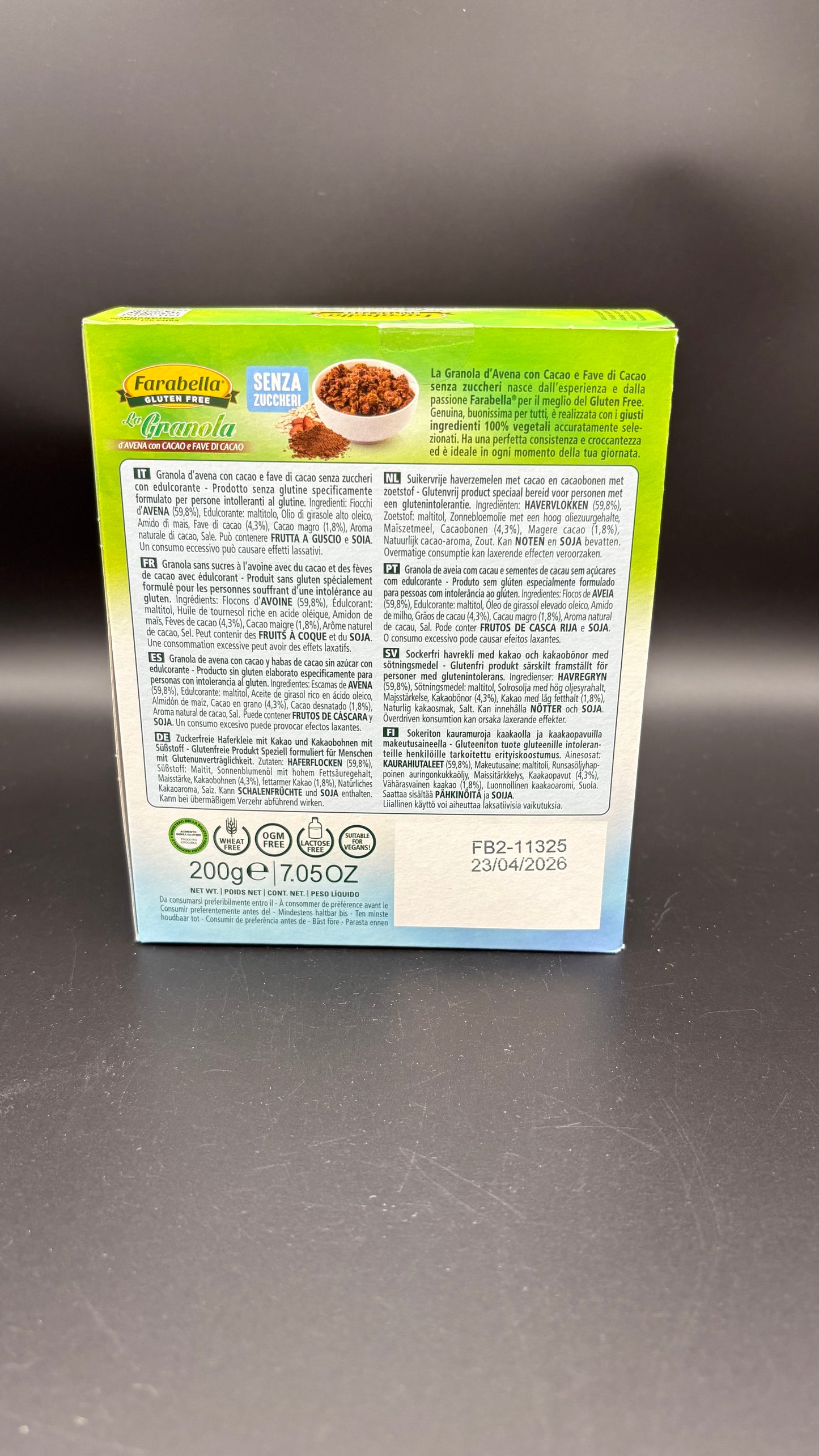 Granola d'avena con cacao e fave di cacao Farabella