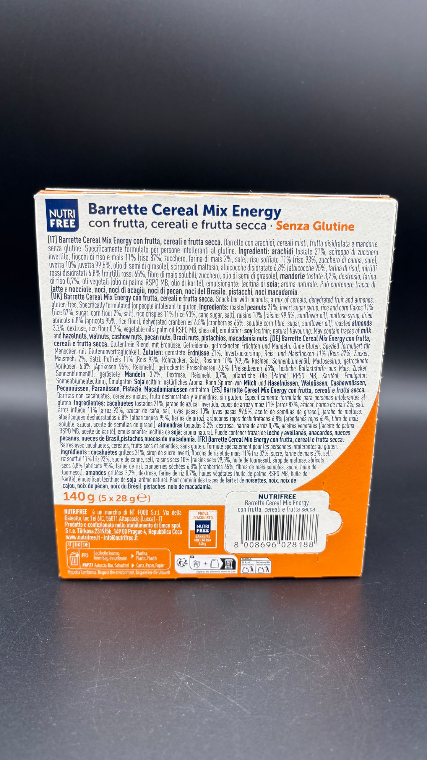 Barrette Cereal con frutta,cereali e frutta secca (5 monoporzioni) Nutrifree