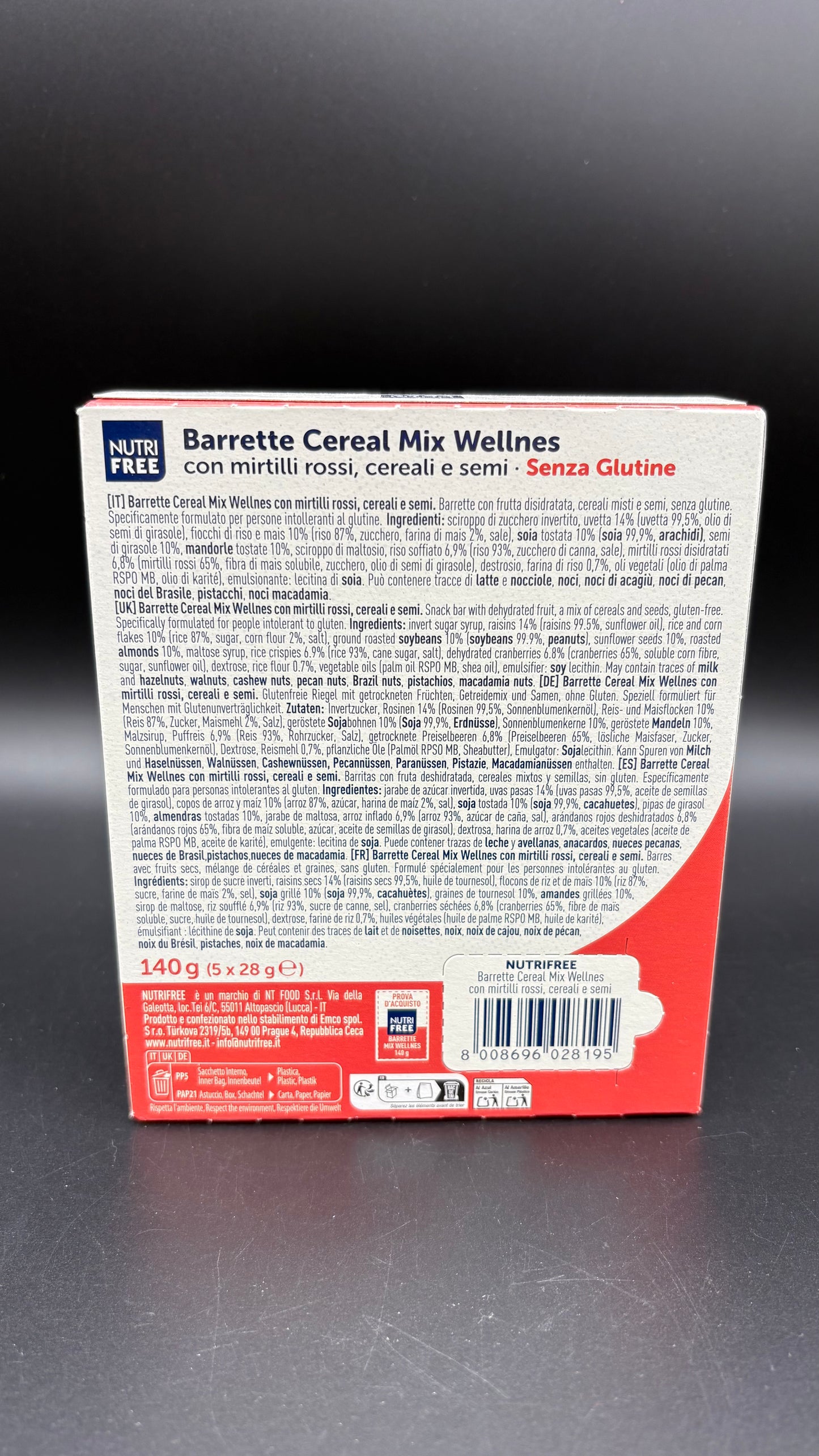 Barrette Cereal mirtilli rossi, cereali e semi (5 monoporzioni) Nutrifree