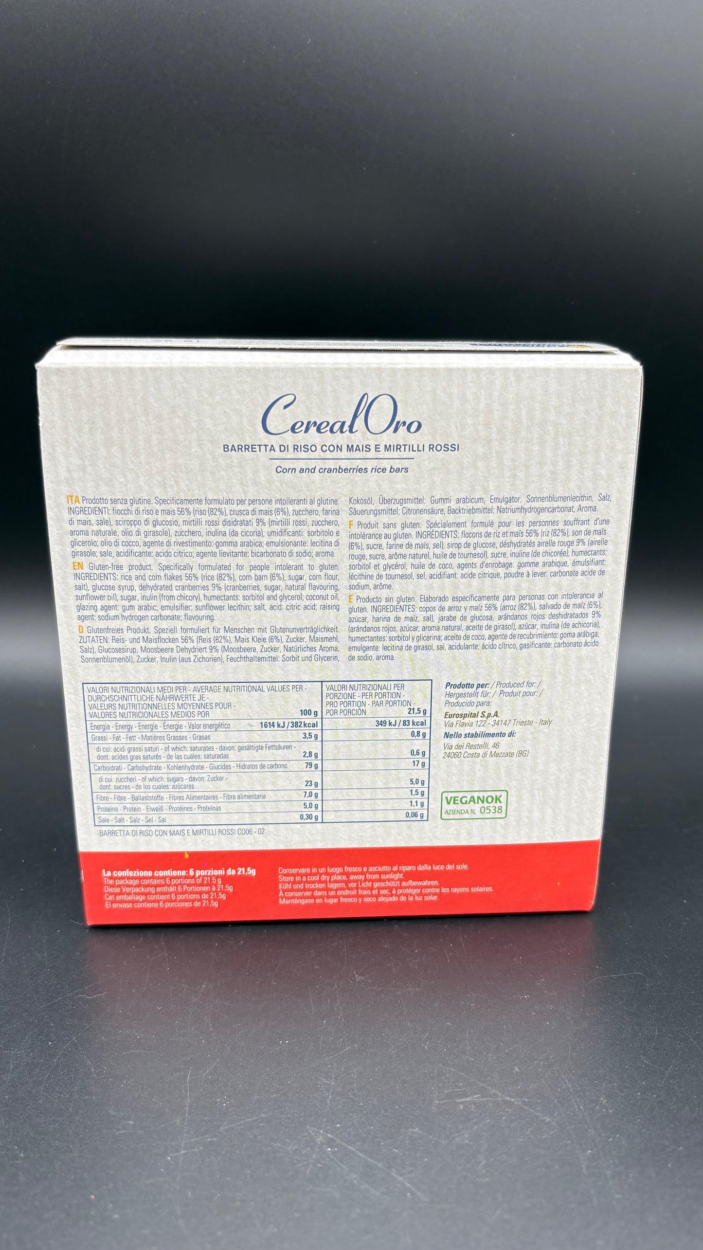 CerealOro barretta riso mais mirtilli rossi (6 monoporzioni) Piaceri Mediterranei