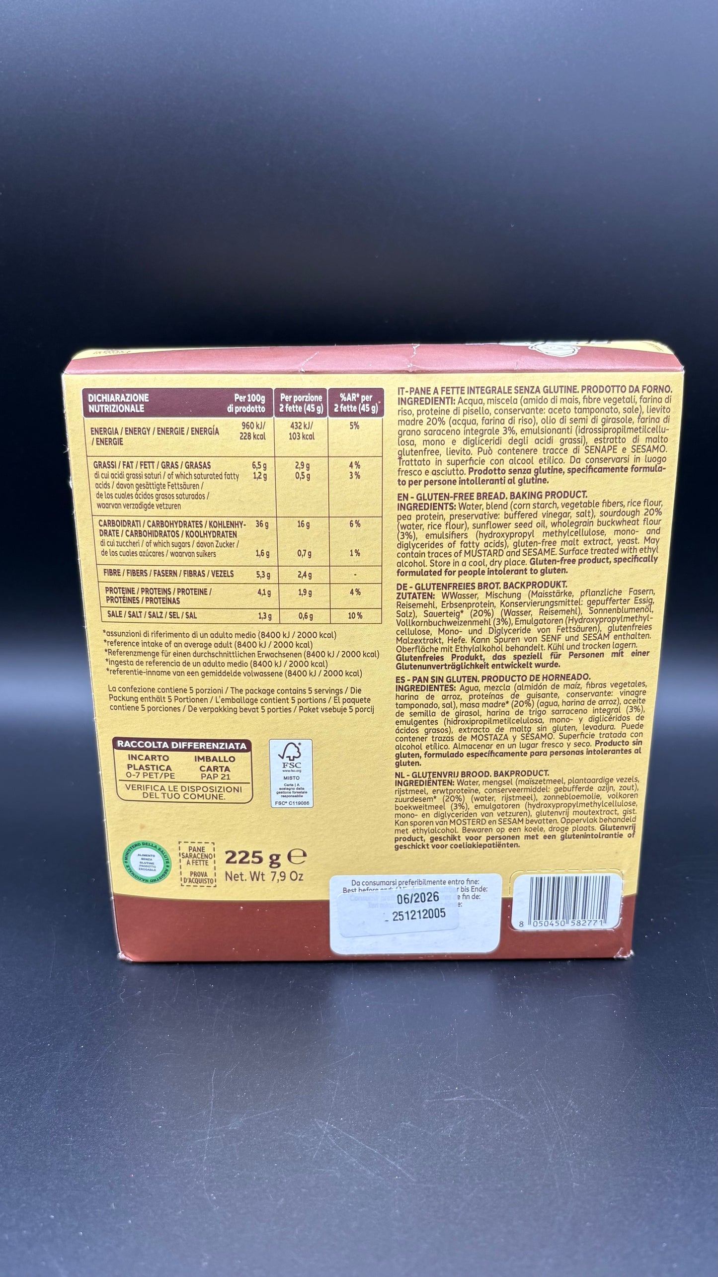 Pane a fette integrale -5 monoporzioni Inglese