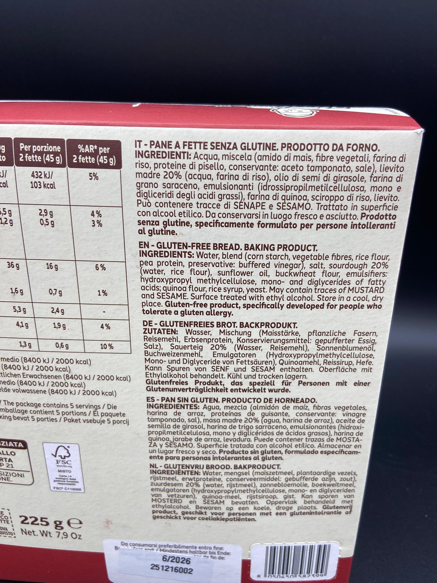 Pane a fette bianco (5 monoporzioni) Inglese